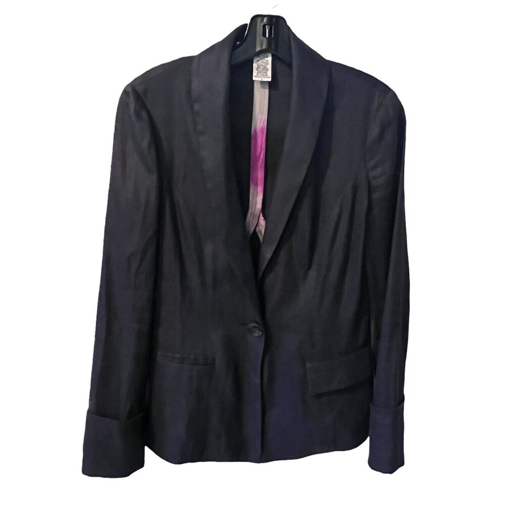 Diane Von Furstenberg Jacket womens Sz 2 Blue Bianca Linen Blazer preppy career - Picture 2 of 7